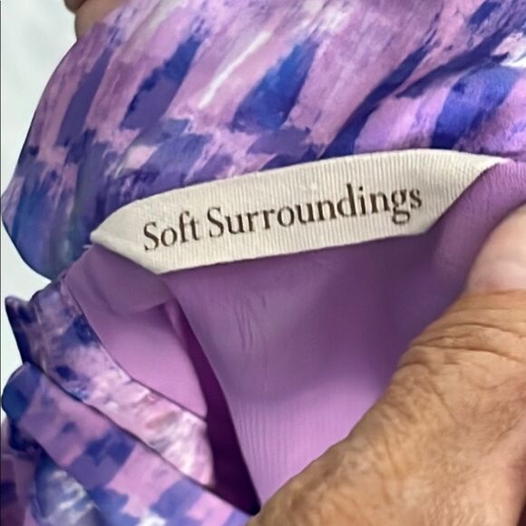 Soft Surroundings Purple Patterned Blouse Tie Neck sash Button Details SZ 2X - Picture 7 of 8
